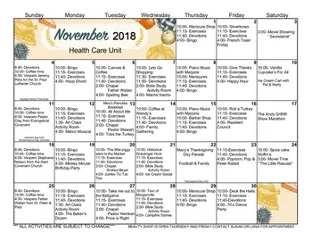 Activity Calendar of Clay Center Presbyterian Manor, Assisted Living, Nursing Home, Independent Living, CCRC, Clay Center, KS 1