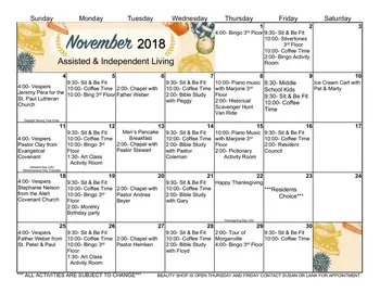 Activity Calendar of Clay Center Presbyterian Manor, Assisted Living, Nursing Home, Independent Living, CCRC, Clay Center, KS 2