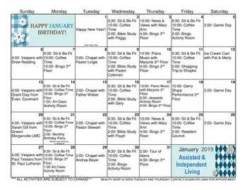 Activity Calendar of Clay Center Presbyterian Manor, Assisted Living, Nursing Home, Independent Living, CCRC, Clay Center, KS 3