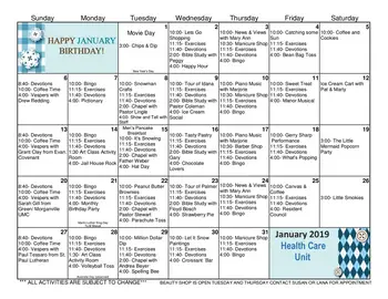 Activity Calendar of Clay Center Presbyterian Manor, Assisted Living, Nursing Home, Independent Living, CCRC, Clay Center, KS 4
