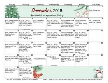 Activity Calendar of Clay Center Presbyterian Manor, Assisted Living, Nursing Home, Independent Living, CCRC, Clay Center, KS 6