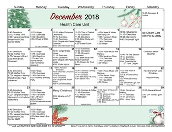 Activity Calendar of Clay Center Presbyterian Manor, Assisted Living, Nursing Home, Independent Living, CCRC, Clay Center, KS 7