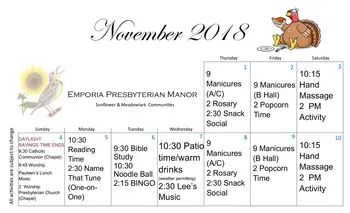 Activity Calendar of Emporia Presbyterian Manor, Assisted Living, Nursing Home, Independent Living, CCRC, Emporia, KS 1