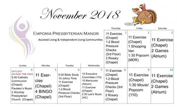 Activity Calendar of Emporia Presbyterian Manor, Assisted Living, Nursing Home, Independent Living, CCRC, Emporia, KS 3