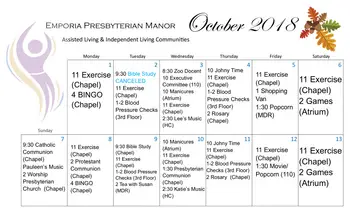 Activity Calendar of Emporia Presbyterian Manor, Assisted Living, Nursing Home, Independent Living, CCRC, Emporia, KS 5