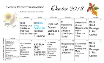 Activity Calendar of Emporia Presbyterian Manor, Assisted Living, Nursing Home, Independent Living, CCRC, Emporia, KS 7