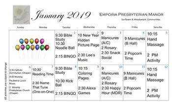 Activity Calendar of Emporia Presbyterian Manor, Assisted Living, Nursing Home, Independent Living, CCRC, Emporia, KS 11