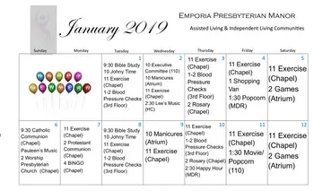 Activity Calendar of Emporia Presbyterian Manor, Assisted Living, Nursing Home, Independent Living, CCRC, Emporia, KS 9