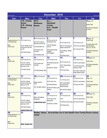 Activity Calendar of Fulton Presbyterian Manor, Assisted Living, Nursing Home, Independent Living, CCRC, Fulton, MO 1