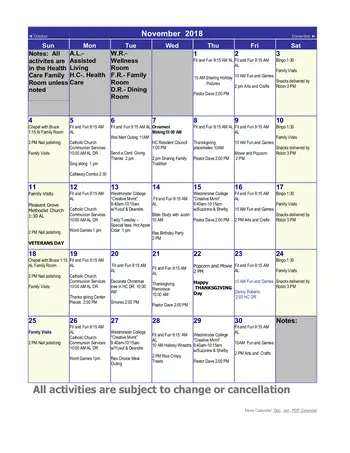 Activity Calendar of Fulton Presbyterian Manor, Assisted Living, Nursing Home, Independent Living, CCRC, Fulton, MO 3