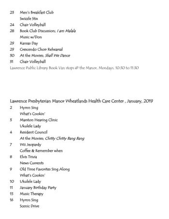Activity Calendar of Lawrence Presbyterian Manor, Assisted Living, Nursing Home, Independent Living, CCRC, Lawrence, KS 9