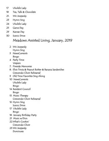Activity Calendar of Lawrence Presbyterian Manor, Assisted Living, Nursing Home, Independent Living, CCRC, Lawrence, KS 10