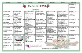 Activity Calendar of Manor of the Plains, Assisted Living, Nursing Home, Independent Living, CCRC, Dodge City, KS 3