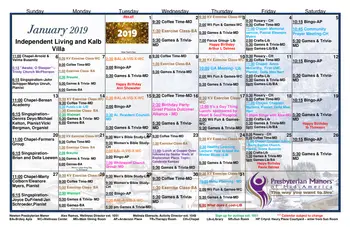 Activity Calendar of Newton Presbyterian Manor, Assisted Living, Nursing Home, Independent Living, CCRC, Newton, KS 1