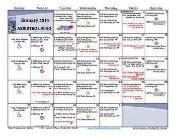 Activity Calendar of Rolla Presbyterian Manor, Assisted Living, Nursing Home, Independent Living, CCRC, Rolla, MO 1