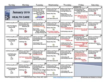 Activity Calendar of Rolla Presbyterian Manor, Assisted Living, Nursing Home, Independent Living, CCRC, Rolla, MO 2
