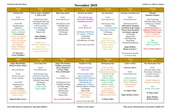 Activity Calendar of Sterling Presbyterian Manor, Assisted Living, Nursing Home, Independent Living, CCRC, Sterling, KS 6