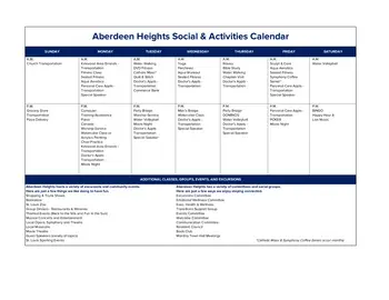 Activity Calendar of Aberdeen Heights, Assisted Living, Nursing Home, Independent Living, CCRC, Kirkwood, MO 1