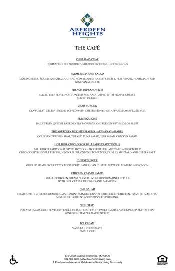 Dining menu of Aberdeen Heights, Assisted Living, Nursing Home, Independent Living, CCRC, Kirkwood, MO 3