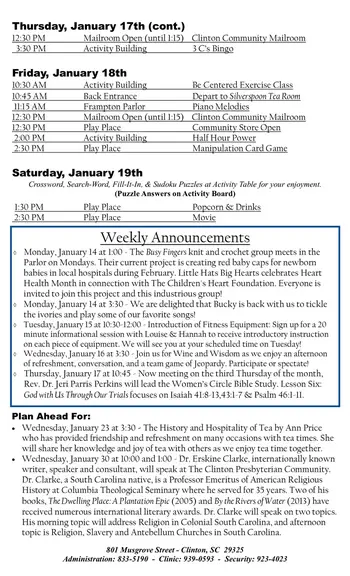 Activity Calendar of The Clinton Presbyterian Community, Assisted Living, Nursing Home, Independent Living, CCRC, Clinton, SC 2