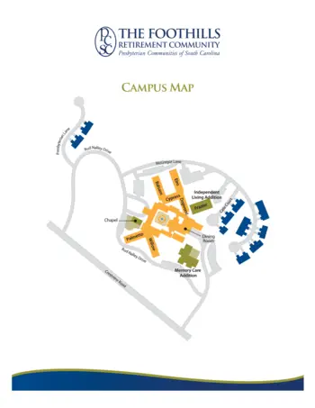 Campus Map of The Foothills Presbyterian Community, Assisted Living, Nursing Home, Independent Living, CCRC, Easley, SC 1
