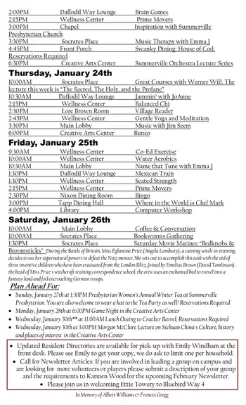 Activity Calendar of The Village at Summerville, Assisted Living, Nursing Home, Independent Living, CCRC, Summerville, SC 4