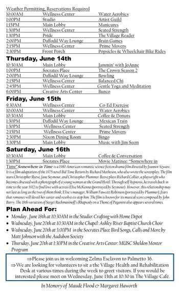 Activity Calendar of The Village at Summerville, Assisted Living, Nursing Home, Independent Living, CCRC, Summerville, SC 2