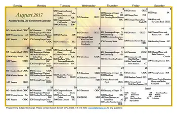 Activity Calendar of The Villages of Dallas, Assisted Living, Nursing Home, Independent Living, CCRC, Dallas, TX 16