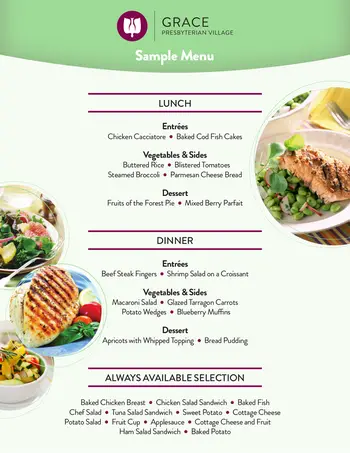 Dining menu of The Villages of Dallas, Assisted Living, Nursing Home, Independent Living, CCRC, Dallas, TX 1