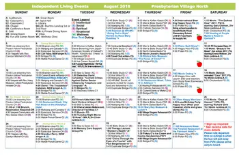 Activity Calendar of Presbyterian Village North, Assisted Living, Nursing Home, Independent Living, CCRC, Dallas, TX 1