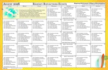 Activity Calendar of Regency Retirement Birmingham, Assisted Living, Nursing Home, Independent Living, CCRC, Birmingham, AL 4