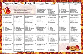 Activity Calendar of Regency Retirement Birmingham, Assisted Living, Nursing Home, Independent Living, CCRC, Birmingham, AL 17