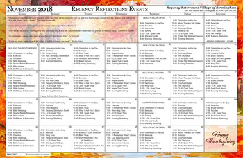 Activity Calendar of Regency Retirement Birmingham, Assisted Living, Nursing Home, Independent Living, CCRC, Birmingham, AL 18
