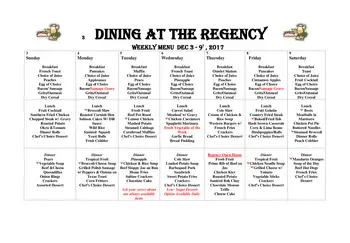 Dining menu of Regency Retirement Birmingham, Assisted Living, Nursing Home, Independent Living, CCRC, Birmingham, AL 2