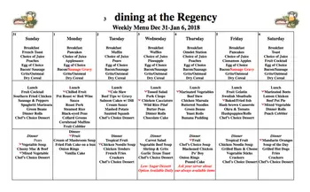 Dining menu of Regency Retirement Birmingham, Assisted Living, Nursing Home, Independent Living, CCRC, Birmingham, AL 1