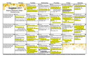 Activity Calendar of Regency Retirement Huntsville, Assisted Living, Nursing Home, Independent Living, CCRC, Huntsville, AL 1