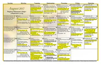 Activity Calendar of Regency Retirement Huntsville, Assisted Living, Nursing Home, Independent Living, CCRC, Huntsville, AL 3