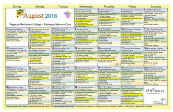 Activity Calendar of Regency Retirement Huntsville, Assisted Living, Nursing Home, Independent Living, CCRC, Huntsville, AL 6
