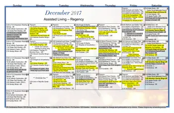 Activity Calendar of Regency Retirement Huntsville, Assisted Living, Nursing Home, Independent Living, CCRC, Huntsville, AL 8