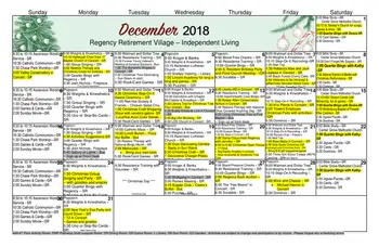 Activity Calendar of Regency Retirement Huntsville, Assisted Living, Nursing Home, Independent Living, CCRC, Huntsville, AL 11