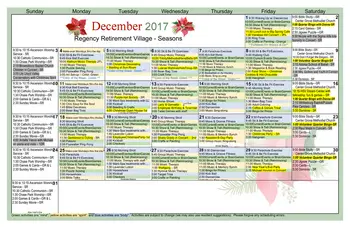 Activity Calendar of Regency Retirement Huntsville, Assisted Living, Nursing Home, Independent Living, CCRC, Huntsville, AL 14