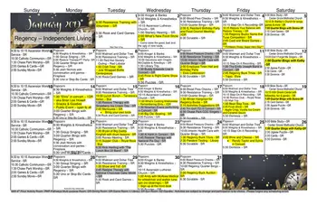 Activity Calendar of Regency Retirement Huntsville, Assisted Living, Nursing Home, Independent Living, CCRC, Huntsville, AL 19