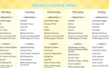 Dining menu of Regency Retirement Village Morristown, Assisted Living, Nursing Home, Independent Living, CCRC, Morristown, TN 3