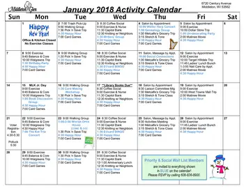 Activity Calendar of Middleton Glen, Assisted Living, Nursing Home, Independent Living, CCRC, Middleton, WI 1
