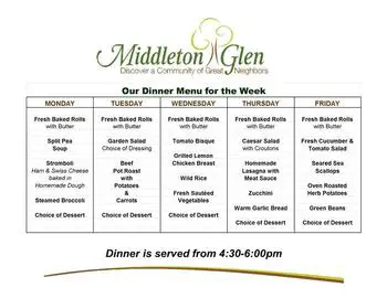 Dining menu of Middleton Glen, Assisted Living, Nursing Home, Independent Living, CCRC, Middleton, WI 1