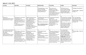 Activity Calendar of Cascade Manor, Assisted Living, Nursing Home, Independent Living, CCRC, Eugene, OR 1