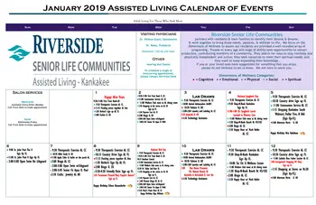 Activity Calendar of Riverside Senior Life at Kankakee, Assisted Living, Nursing Home, Independent Living, CCRC, Kankakee, IL 1