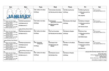 Activity Calendar of Martha Franks Retirement Community, Assisted Living, Nursing Home, Independent Living, CCRC, Laurens, SC 1