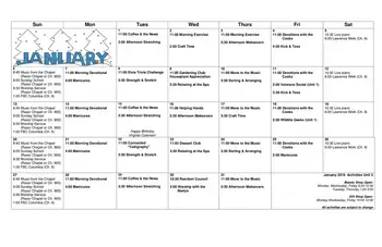 Activity Calendar of Martha Franks Retirement Community, Assisted Living, Nursing Home, Independent Living, CCRC, Laurens, SC 2