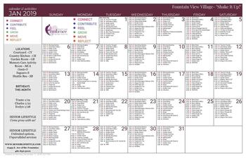 Activity Calendar of Fountain View Village, Assisted Living, Nursing Home, Independent Living, CCRC, Fountain Hills, AZ 1